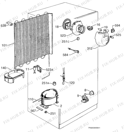 Взрыв-схема холодильника Rex RD251S - Схема узла Cooling system 017