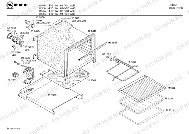 Взрыв-схема плиты (духовки) Neff F1511W1 115.5 V1 - Схема узла 04
