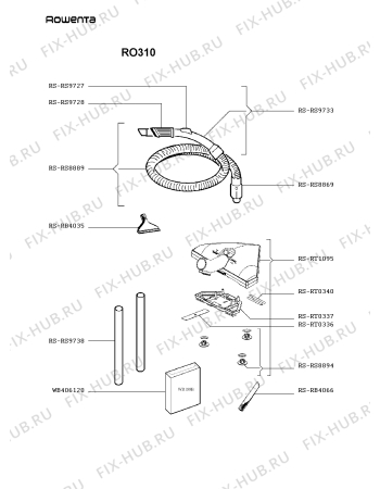 Взрыв-схема пылесоса Rowenta RO310 - Схема узла 3P001541.1P2