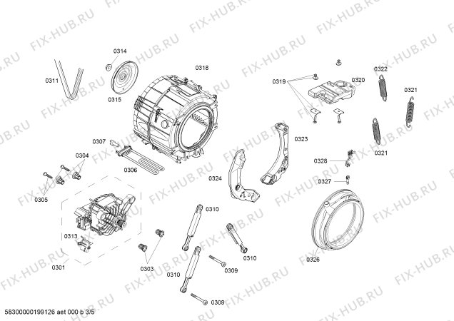 Схема №2 WAU284600W с изображением Люк для стиралки Bosch 11018662