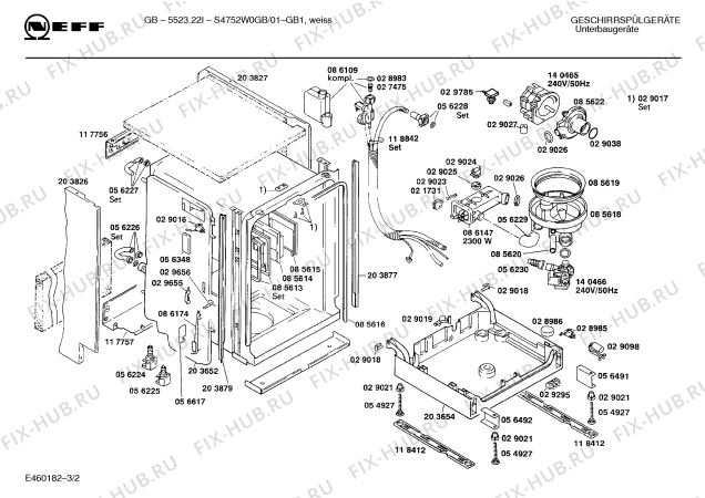 Взрыв-схема посудомоечной машины Neff S4752W0GB GB5523.22i - Схема узла 02