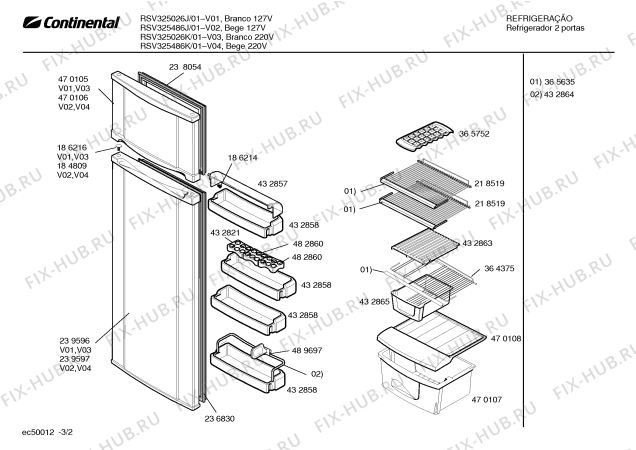 Взрыв-схема холодильника Continental RSV325486K - Схема узла 02