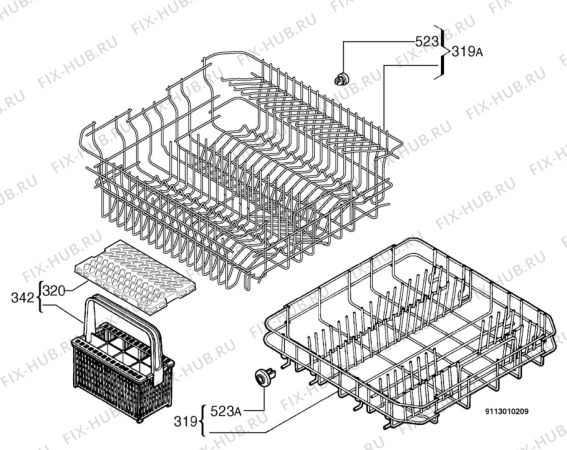 Взрыв-схема посудомоечной машины Electrolux ESI6112W - Схема узла Basket 160