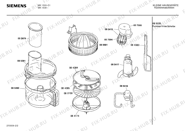 Взрыв-схема кухонного комбайна Siemens MK1509 - Схема узла 02