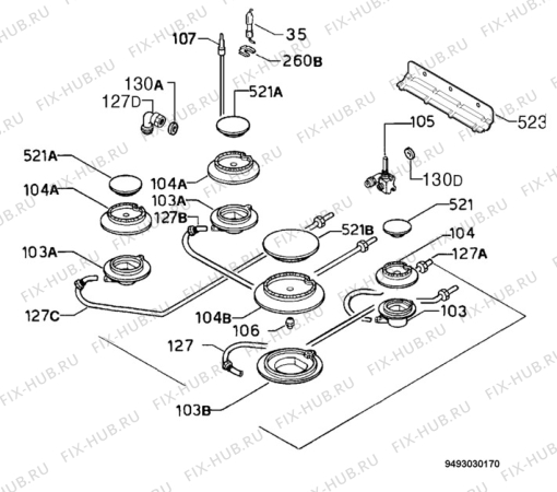 Взрыв-схема плиты (духовки) Rex Electrolux PTL64V - Схема узла Functional parts 267