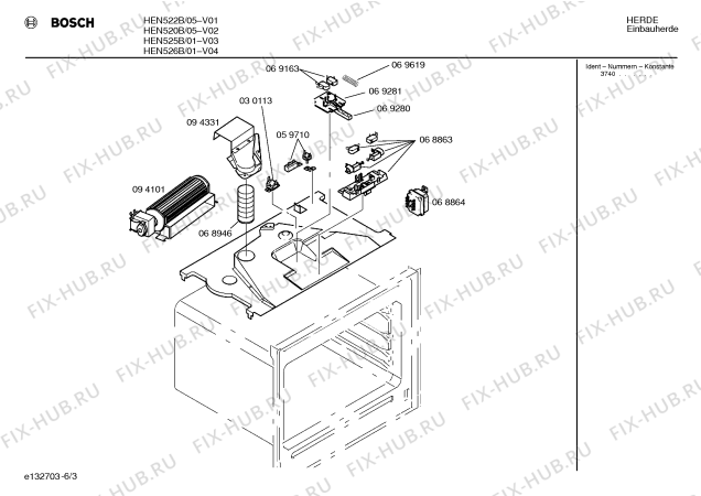 Взрыв-схема плиты (духовки) Bosch HEN526B - Схема узла 03