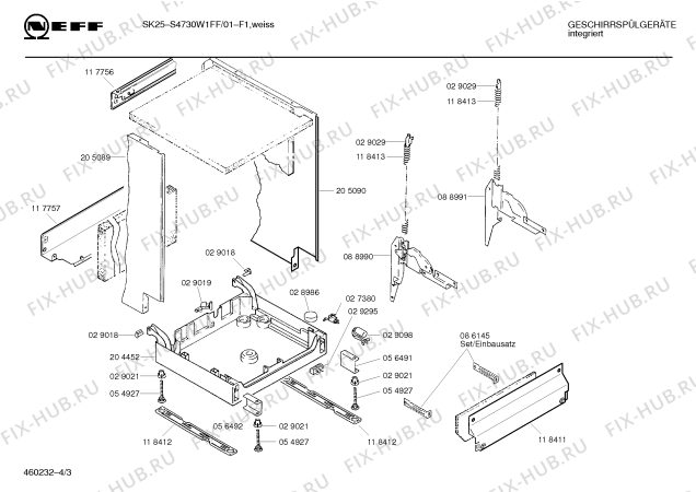 Взрыв-схема посудомоечной машины Neff S4730W1FF SK25 - Схема узла 03