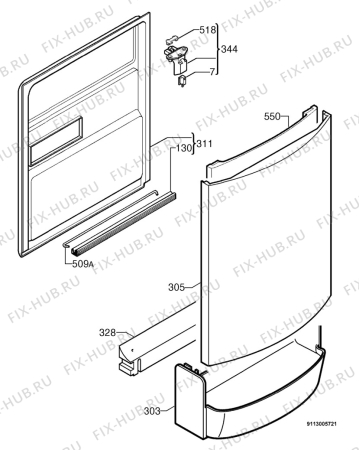 Взрыв-схема посудомоечной машины Zanussi DE6855 - Схема узла Door 003