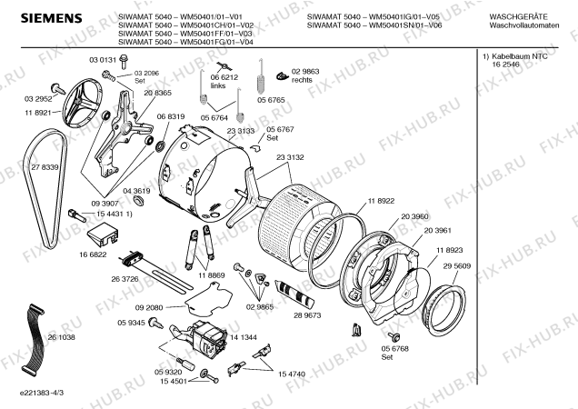 Взрыв-схема стиральной машины Siemens WM50401FG SIWAMAT 5040 - Схема узла 03