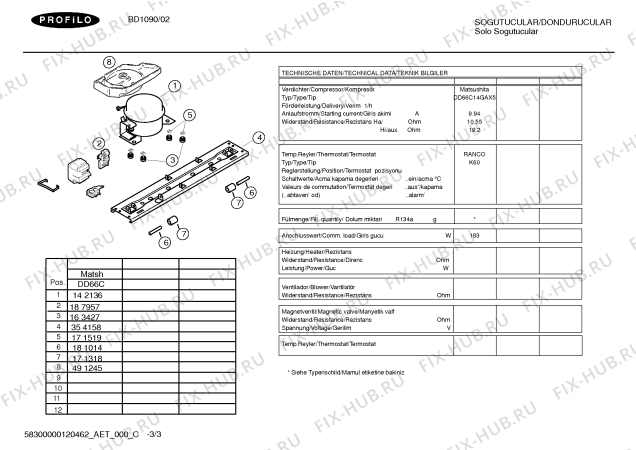 Схема №3 BD1090 с изображением Ремкомплект для холодильника Bosch 00474196