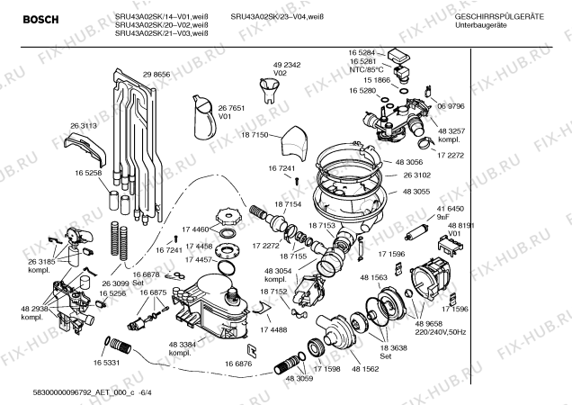 Взрыв-схема посудомоечной машины Bosch SRU43A02SK - Схема узла 04