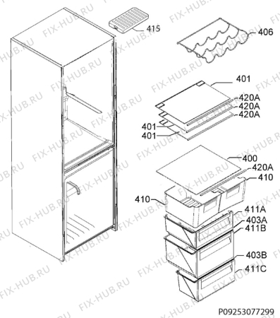 Взрыв-схема холодильника Electrolux EN3750POX - Схема узла Internal parts