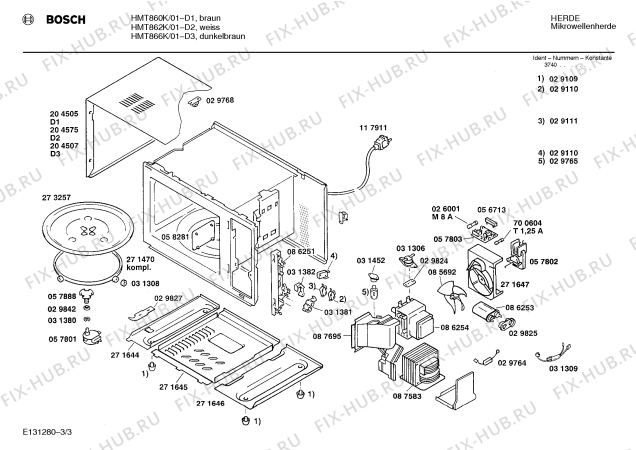 Взрыв-схема микроволновой печи Bosch HMT860K - Схема узла 03
