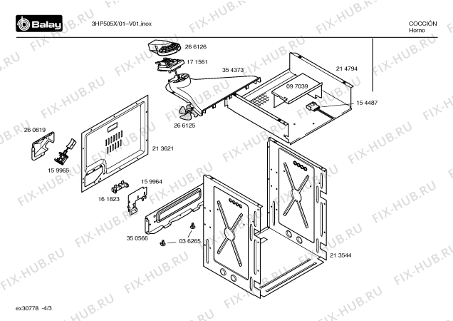 Взрыв-схема плиты (духовки) Balay 3HP505X - Схема узла 03