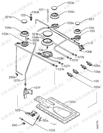 Взрыв-схема плиты (духовки) Arthurmartinelux CG5042W1 - Схема узла Oven and Top functional parts