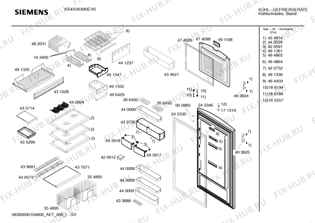 Схема №2 KSU45630NE с изображением Крышка для холодильника Bosch 00441232