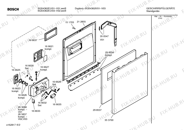 Схема №4 SGS4362II DUPLEXX с изображением Панель управления для посудомойки Bosch 00362046