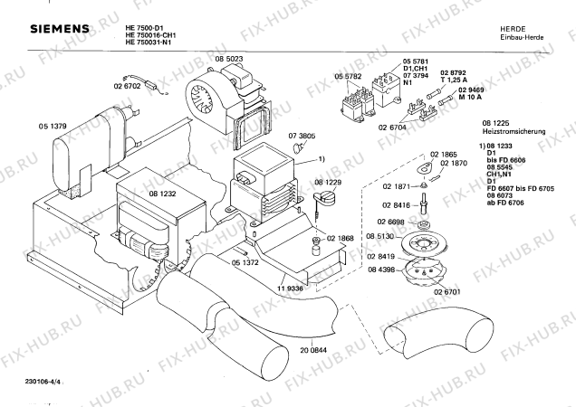 Взрыв-схема плиты (духовки) Siemens HE7500 - Схема узла 04