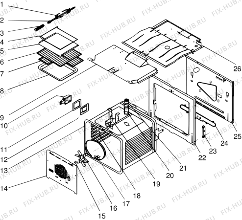 Взрыв-схема плиты (духовки) SCHOLTES FG6JSAN (F013144) - Схема узла