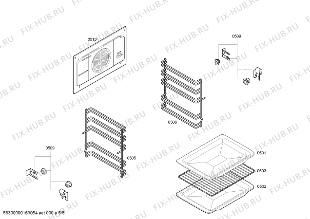 Взрыв-схема плиты (духовки) Siemens HB23AB540W H.SE.NP.L2D.IN.GLASS.S4/.X.E0_C/// - Схема узла 05