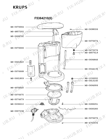 Взрыв-схема кофеварки (кофемашины) Krups F5364210(0) - Схема узла XP001835.7P2