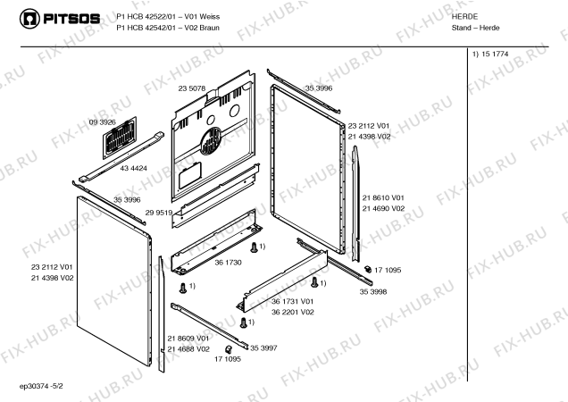 Взрыв-схема плиты (духовки) Pitsos P1HCB42522 - Схема узла 02