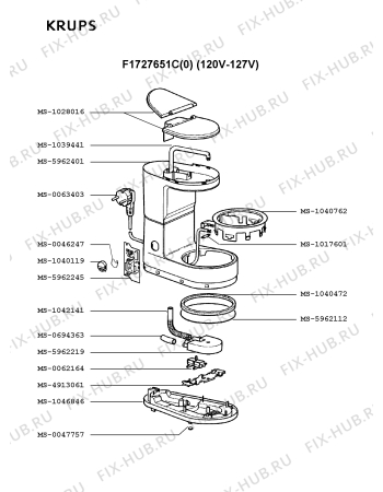 Взрыв-схема кофеварки (кофемашины) Krups F1727651C(0) - Схема узла 3P001487.1P2