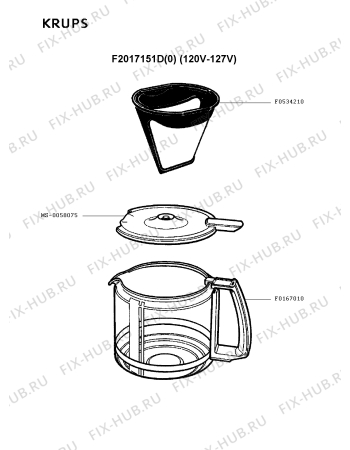 Взрыв-схема кофеварки (кофемашины) Krups F2017151D(0) - Схема узла HP001535.3P2