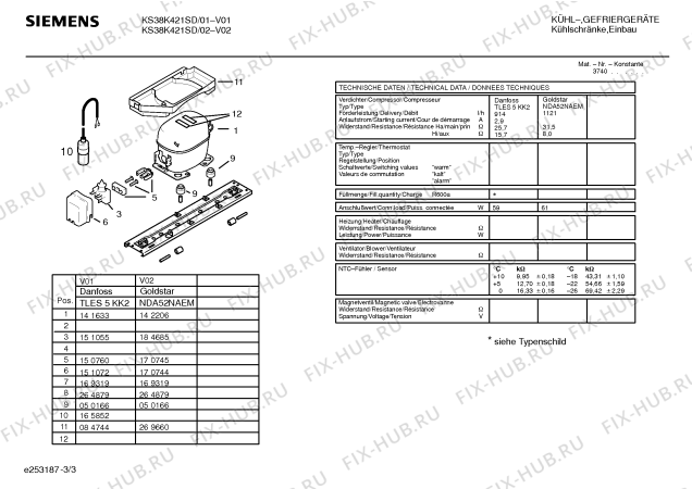 Взрыв-схема холодильника Siemens KS38K421SD - Схема узла 03