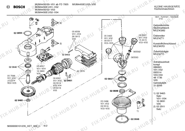 Взрыв-схема кухонного комбайна Bosch MUM4450EU - Схема узла 02