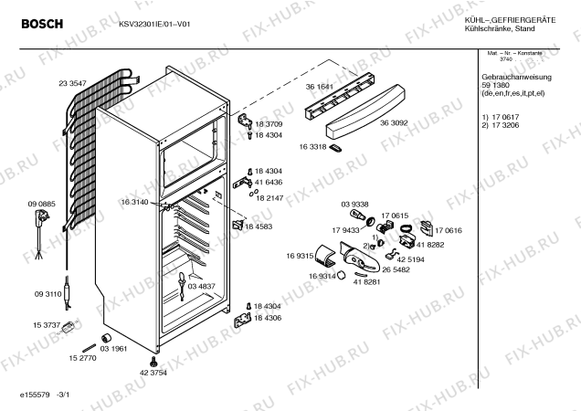 Схема №1 KSV32301IE с изображением Инструкция по эксплуатации для холодильника Bosch 00591380