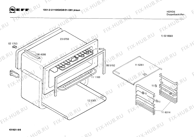 Взрыв-схема плиты (духовки) Neff U1150G0GB 1051-2 - Схема узла 08