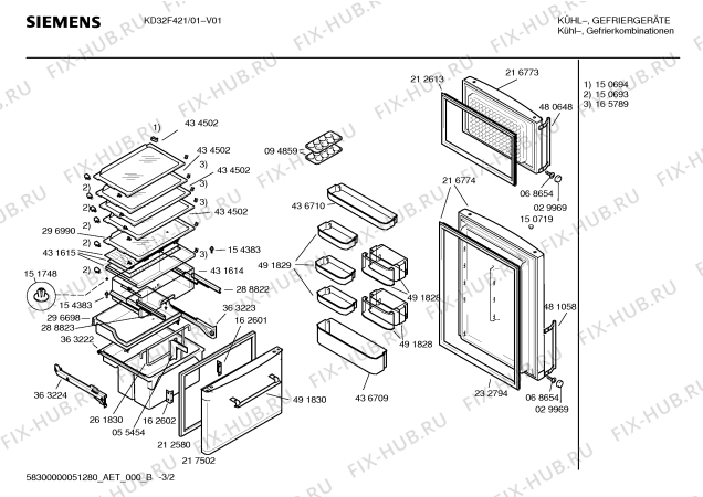 Взрыв-схема холодильника Siemens KD32F421 - Схема узла 02