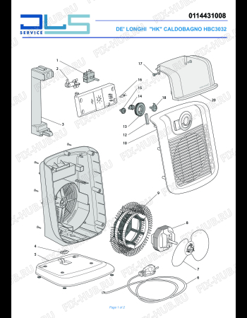 Схема №1 HBC3032 с изображением Провод для обогревателя (вентилятора) DELONGHI 5011410861