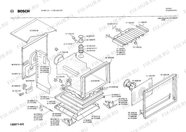 Взрыв-схема плиты (духовки) Bosch 0750452079 EB681EK - Схема узла 02