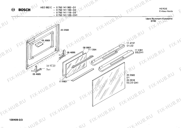 Схема №3 0750141062 HEE682C с изображением Ручка для электропечи Bosch 00027017