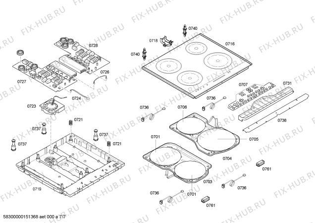 Взрыв-схема плиты (духовки) Siemens HC778240U - Схема узла 07