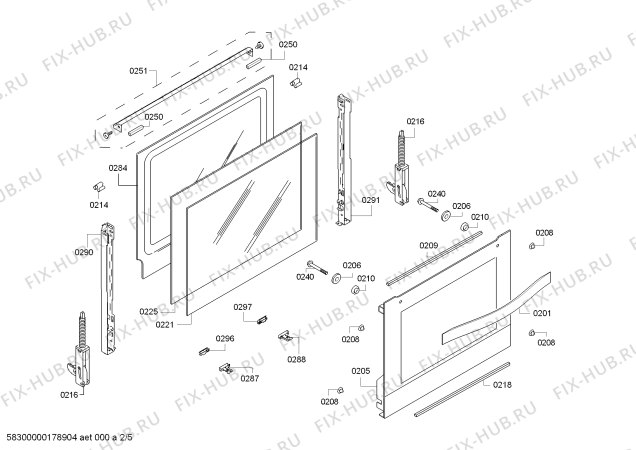 Схема №4 HB08BT24M0 H.BT.PY.L2D.IN.GLASS.ML/.X.E3_COT/ с изображением Передняя часть корпуса для плиты (духовки) Bosch 00799130