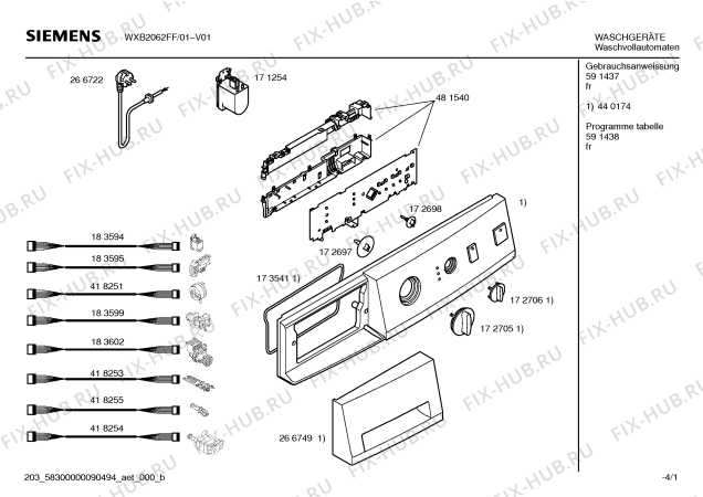 Схема №1 WXB2062FF SIWAMAT XB 2062 с изображением Таблица программ для стиралки Siemens 00591438