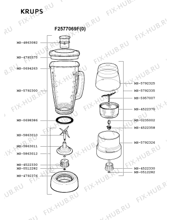 Взрыв-схема блендера (миксера) Krups F2577069F(0) - Схема узла Q0000087.8Q2