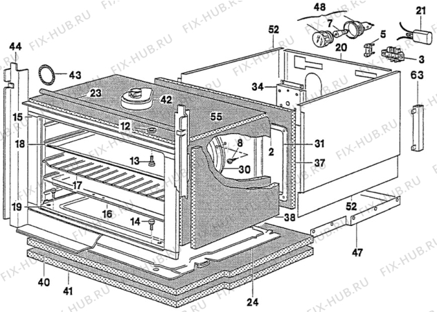 Взрыв-схема плиты (духовки) Husqvarna Electrolux QC491N2 - Схема узла H20 Oven primary (large) D