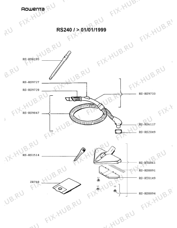 Взрыв-схема пылесоса Rowenta RS240 - Схема узла RS240FR1.__2