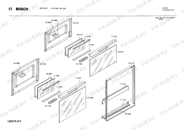 Схема №3 0750452139 HBE682D с изображением Панель для духового шкафа Bosch 00115675