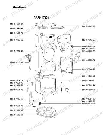 Взрыв-схема кофеварки (кофемашины) Moulinex AAR447(0) - Схема узла QP001403.0P2