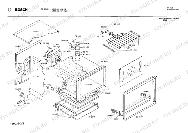 Схема №3 0750452197 HBE680N с изображением Панель для духового шкафа Bosch 00115863