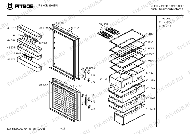 Взрыв-схема холодильника Pitsos P1KCR4301D - Схема узла 02