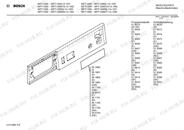 Схема №4 WFF1200SN WFF1200 с изображением Вкладыш в панель для стиралки Bosch 00261703