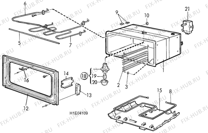 Взрыв-схема комплектующей Husqvarna Electrolux QSG750 - Схема узла H10 Main Oven Cavity (large)