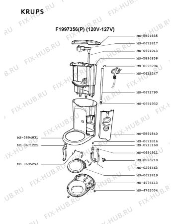 Взрыв-схема кофеварки (кофемашины) Krups F1997356(P) - Схема узла WP001522.4P2
