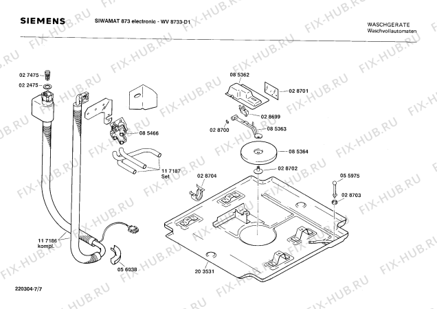 Взрыв-схема стиральной машины Siemens WV8733 SIWAMAT 873 ELECTRONIC - Схема узла 07